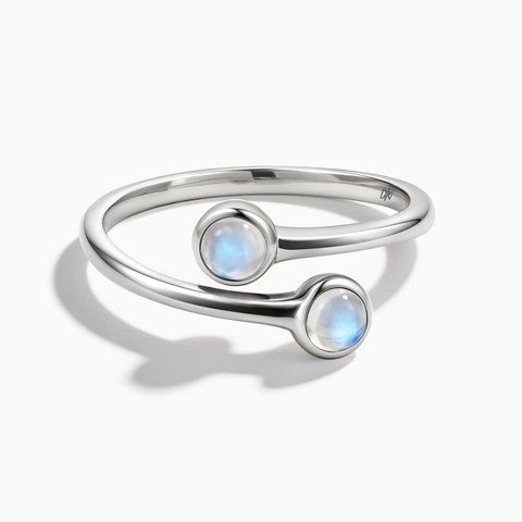 925 Sterling Silver Double Cabochon Moonstone Ring - Twins Collection Front View