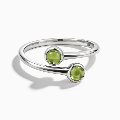 925 Sterling Silver Double Cabochon Peridot Ring - Twins Collection Front View