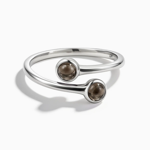 925 Sterling Silver Double Cabochon Smoky Quartz Ring - Twins Collection Front View