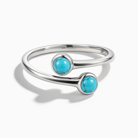 925 Sterling Silver Double Cabochon Turquoise Ring - Twins Collection Front View