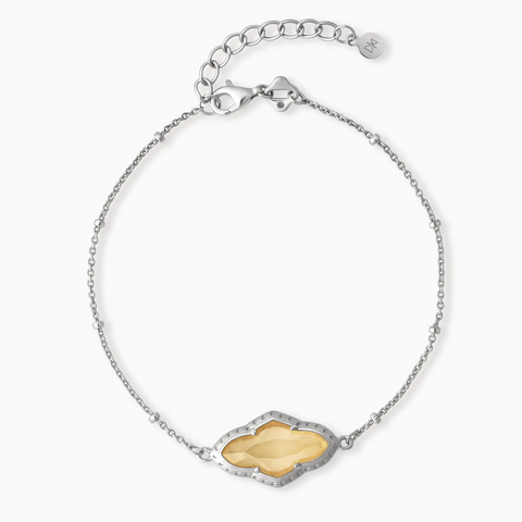 925 Sterling Silver Flower Citrine Bezel Bracelet - Retro Charm Front View