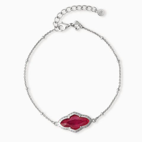 925 Sterling Silver Flower Ruby Bezel Bracelet - Retro Charm Front View