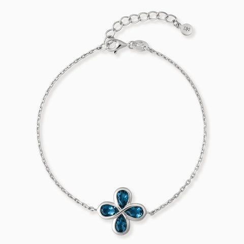 925 Sterling Silver Four-Leaf Clover London Blue Topaz Bracelet - Fortune Wish Front View