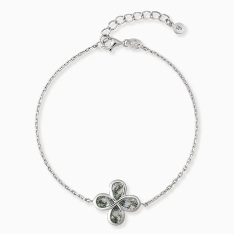 925 Sterling Silver Four-Leaf Clover Moss Agate Bracelet - Fortune Wish Front View
