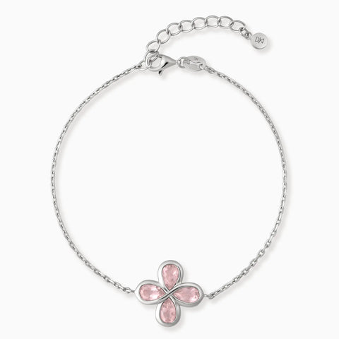 925 Sterling Silver Four-Leaf Clover Rose Quartz Bracelet - Fortune Wish Front View