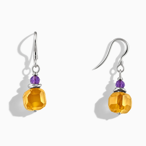 925 Sterling Silver Freeform Amethyst & Citrine Dangle Earrings - Woven Duet Front View
