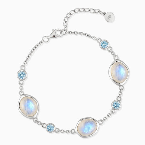 925 Sterling Silver Freeform Moonstone Bracelet - Luminous Cadence Front View