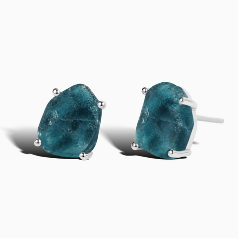 925 Sterling Silver Geometric Freeform London Blue Topaz Stud Earrings - Facet Prism Front View