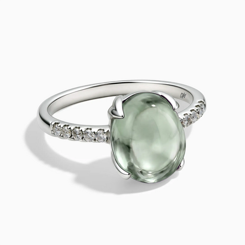 925 Sterling Silver Green Amethyst Cabochon Ring - Minimal Spiritual Front View