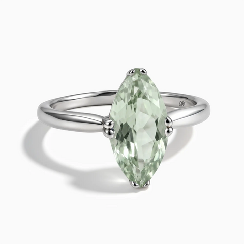 925 Sterling Silver Green Amethyst Marquise Ring - Silent Glow Front View
