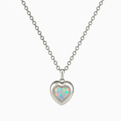 925 Sterling Silver Heart Opal Bezel Necklace - Love Shelter Front View