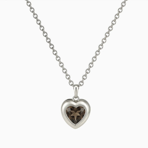 925 Sterling Silver Heart Smoky Quartz Bezel Necklace - Love Shelter Front View