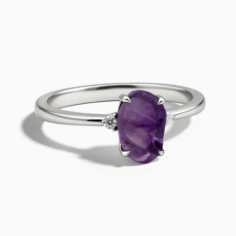 925 Sterling Silver Irregular Amethyst Ring - Raw Aura Front View