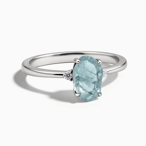 925 Sterling Silver Irregular Aquamarine Ring - Raw Aura Front View