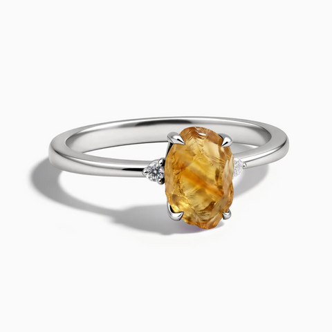 925 Sterling Silver Irregular Citrine Ring - Raw Aura Front View