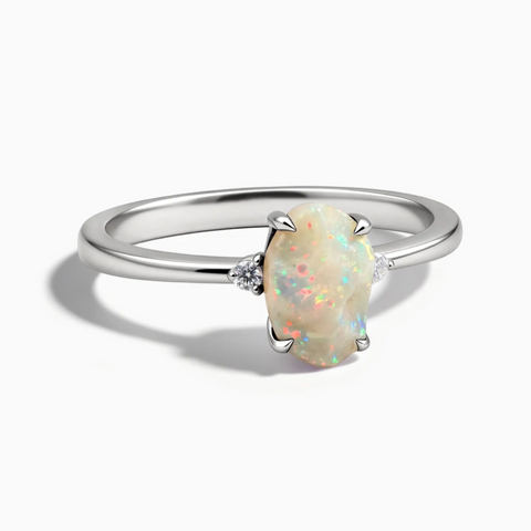 925 Sterling Silver Irregular Opal Ring - Raw Aura Front View