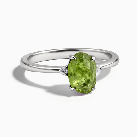 925 Sterling Silver Irregular Peridot Ring - Raw Aura Front View