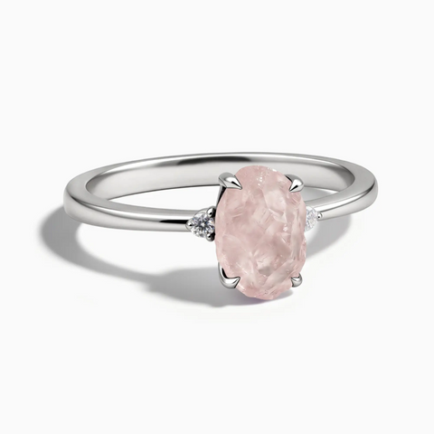 925 Sterling Silver Irregular Rose Quartz Ring - Raw Aura Front View