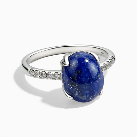 925 Sterling Silver Lapis Lazuli Cabochon Ring - Minimal Spiritual Front View