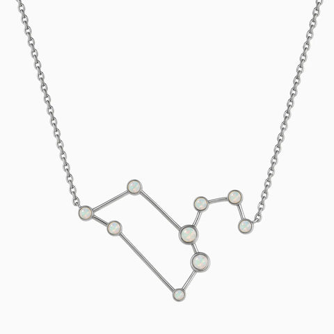 925 Sterling Silver Leo Zodiac Constellation Necklace - Opal Front View