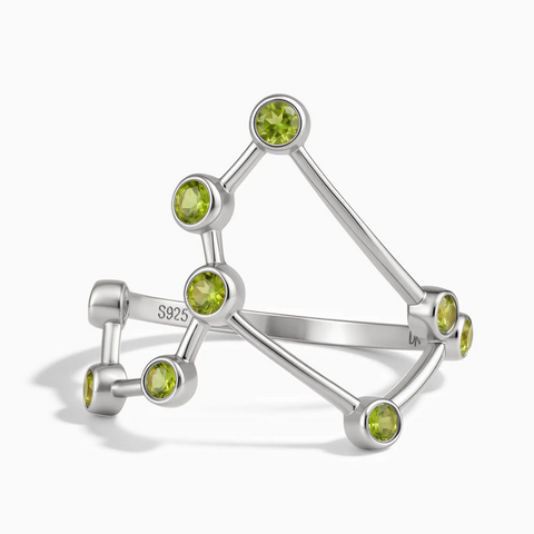 925 Sterling Silver Leo Zodiac Constellation Ring - Peridot Front View