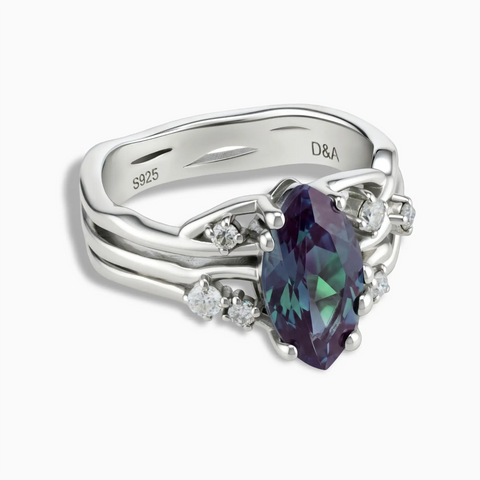 925 Sterling Silver Marquise Alexandrite Branch-Like Ring - Regal Gleam Front View
