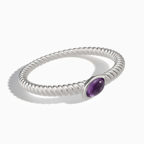 925 Sterling Silver Marquise Amethyst Twisted Ring - Spiral Spectrum Front View