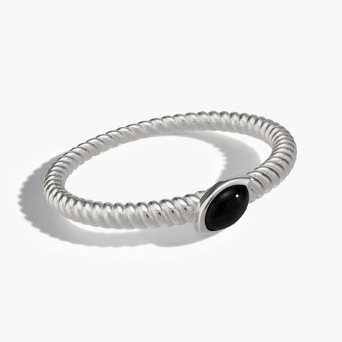 925 Sterling Silver Marquise Black Onyx Twisted Ring - Spiral Spectrum Front View