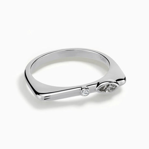 925 Sterling Silver Marquise Black Rutilated Quartz Puzzle Stacking Ring - Minimal Glow Front View