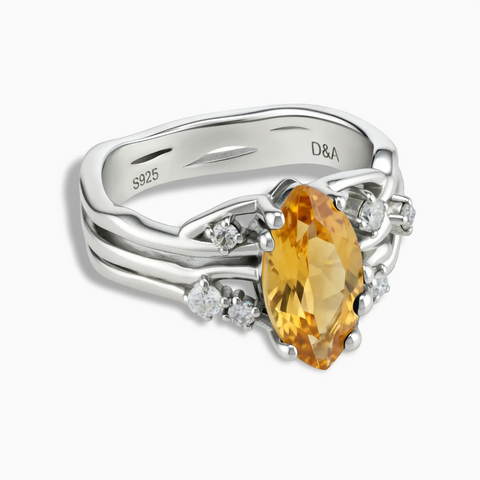 925 Sterling Silver Marquise Citrine Branch-Like Ring - Regal Gleam Front View