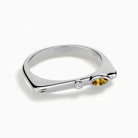 925 Sterling Silver Marquise Citrine Puzzle Stacking Ring - Minimal Glow Front View