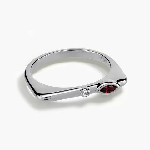 925 Sterling Silver Marquise Garnet Puzzle Stacking Ring - Minimal Glow Front View