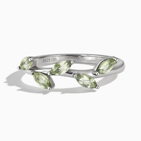 925 Sterling Silver Marquise Green Amethyst Leaf Ring - Secret Garden Front View