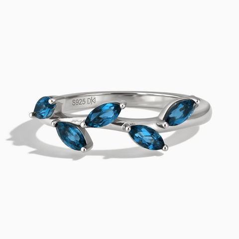 925 Sterling Silver Marquise London Blue Topaz Leaf Ring - Secret Garden Front View