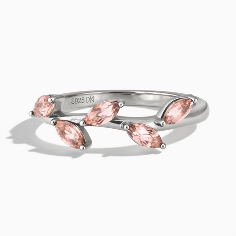 925 Sterling Silver Marquise Morganite Leaf Ring - Secret Garden Front View