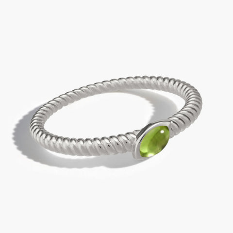 925 Sterling Silver Marquise Peridot Twisted Ring - Spiral Spectrum Front View