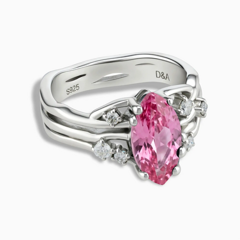 925 Sterling Silver Marquise Pink Tourmaline Branch-Like Ring - Regal Gleam Front View