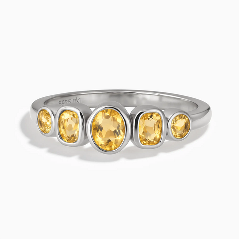 925 Sterling Silver Mixed-Cut Citrine Graduated Ring - Pebble Glow Front View