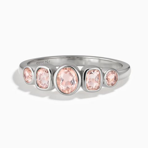 925 Sterling Silver Mixed-Cut Morganite Graduated Ring - Pebble Glow Front View