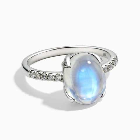 925 Sterling Silver Moonstone Cabochon Ring - Minimal Spiritual Front View