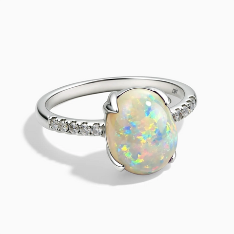 925 Sterling Silver Opal Cabochon Ring - Minimal Spiritual Front View