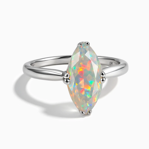 925 Sterling Silver Opal Marquise Ring - Silent Glow Front View