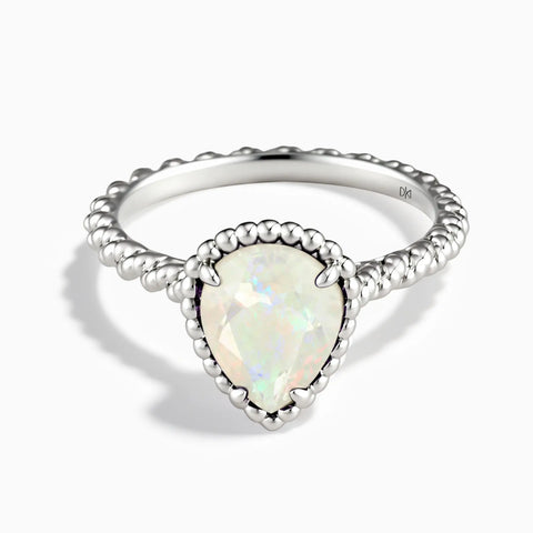 925 Sterling Silver Opal Pear Ring - Still Light Front View