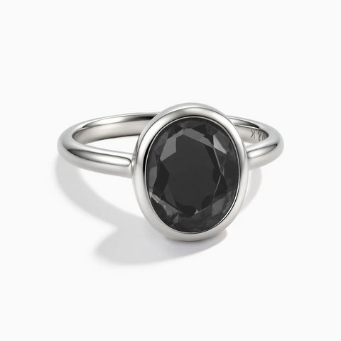 925 Sterling Silver Oval Black Onyx Bezel Ring - Harmony Front View