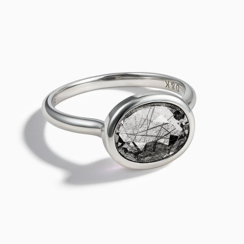 925 Sterling Silver Oval Black Rutilated Quartz Bezel Ring - Contour Front View