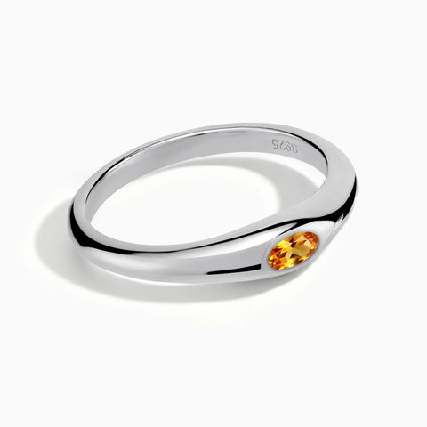 925 Sterling Silver Oval Citrine Dome Ring - Orbis Stack Front View