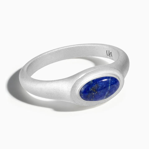 925 Sterling Silver Oval Lapis Lazuli Sandblasted Ring - The Horizon Front View
