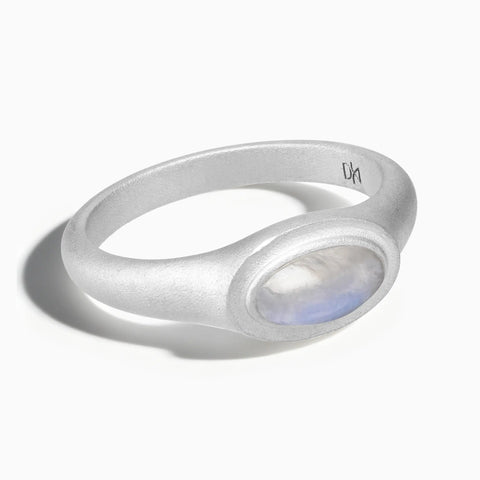 925 Sterling Silver Oval Moonstone Sandblasted Ring - The Horizon Front View