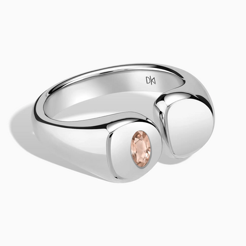 925 Sterling Silver Oval Morganite Signet Ring - Close at Hand Front View