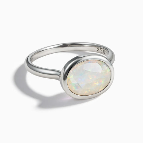 925 Sterling Silver Oval Opal Bezel Ring - Contour Front View